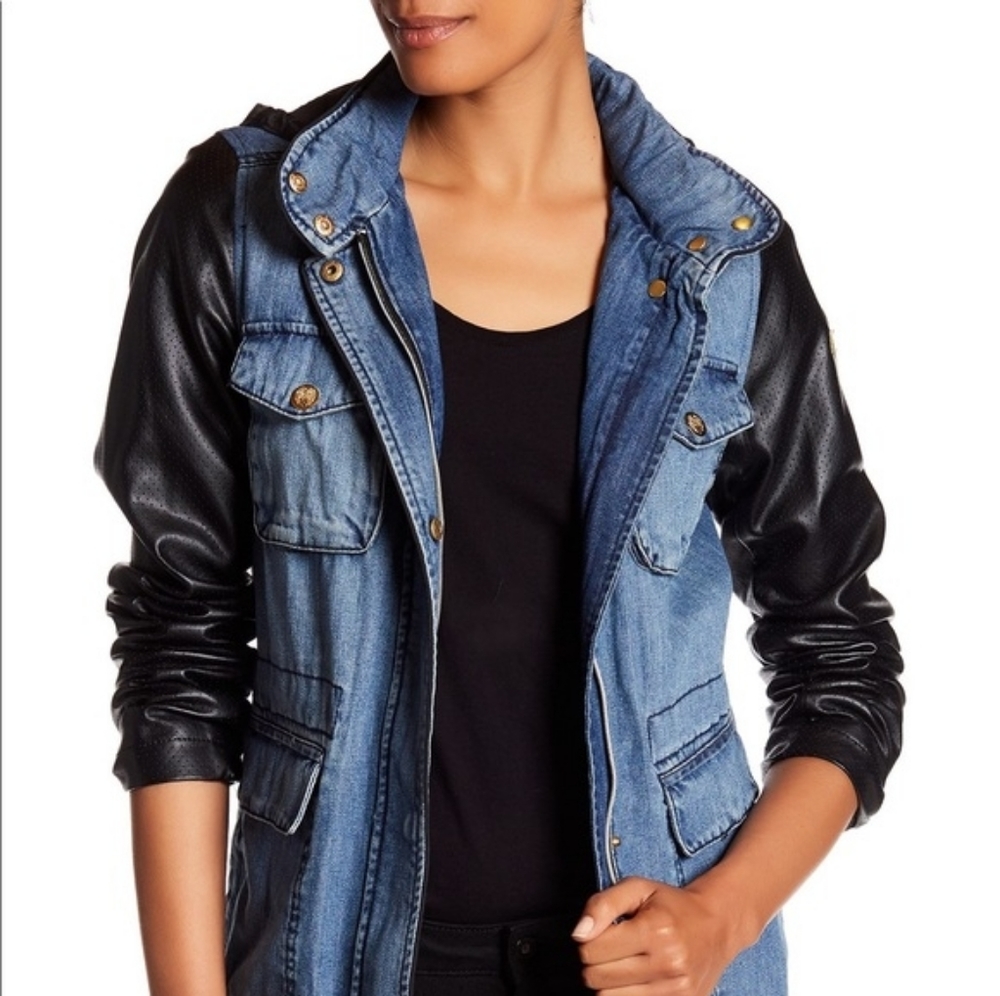 Vince Camuto Denim and Faux Leather Anorak